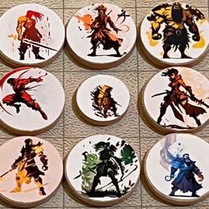 23pc DND / RPG Hero Tokens - Abstract Style - 1&quot; Hardwood with Colorful Printed Vinyl