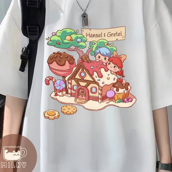 Fairy Tale Shirt - Hansel&Gretel Unisex Tee - Cute Book Tshirt - Hansel and Gretel Kawaii Illustration