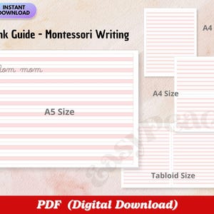 Rosa linierte Montessori-Briefpapierbögen, unverzichtbarer Leitfaden zum Schreibenlernen, Montessori-Sprachmaterial, druckbare Schreibbögen