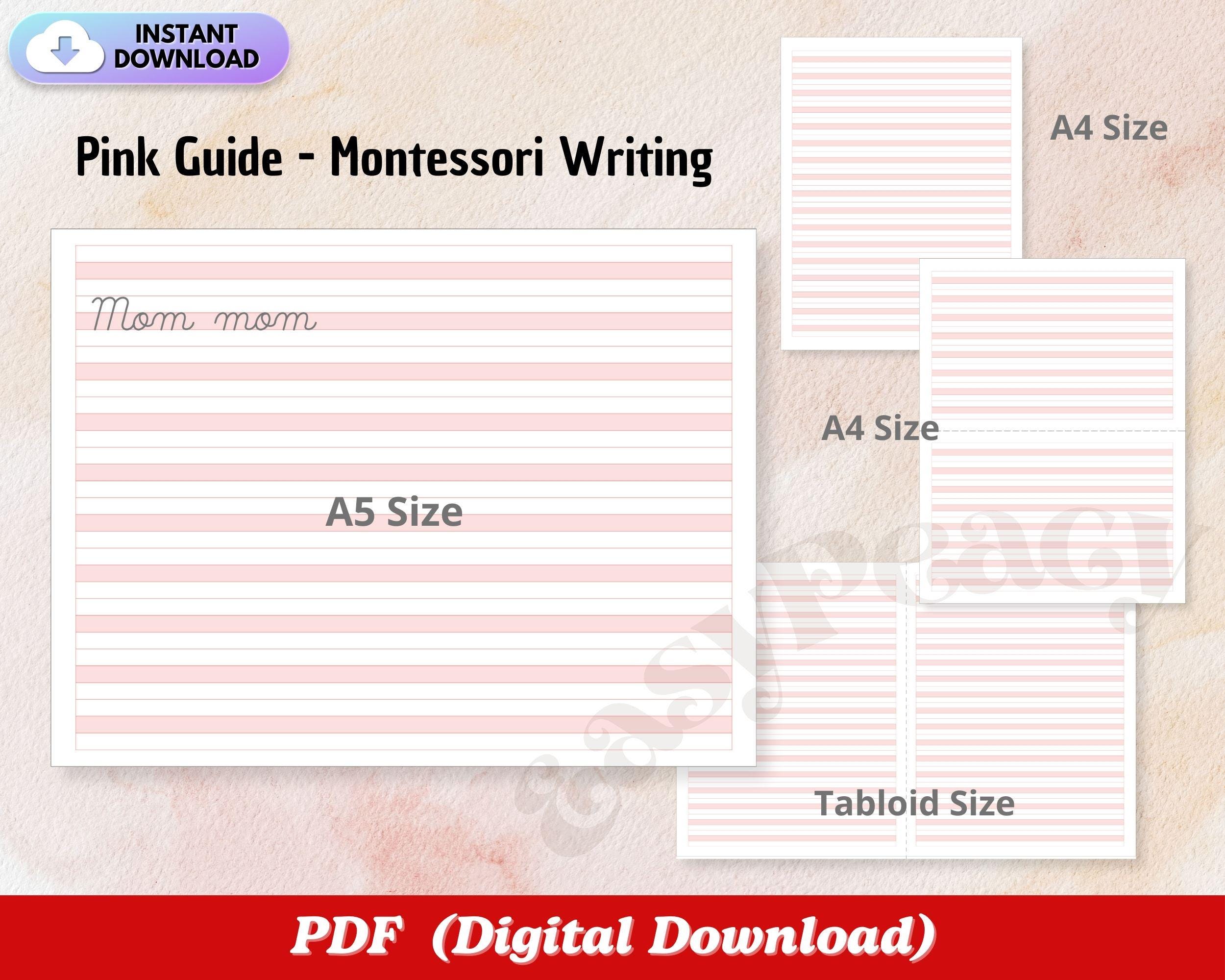 Montessori Pink Lined Writing Paper Sheets, Essential Guide for Learning to Write, Montessori language material, printable writing sheets