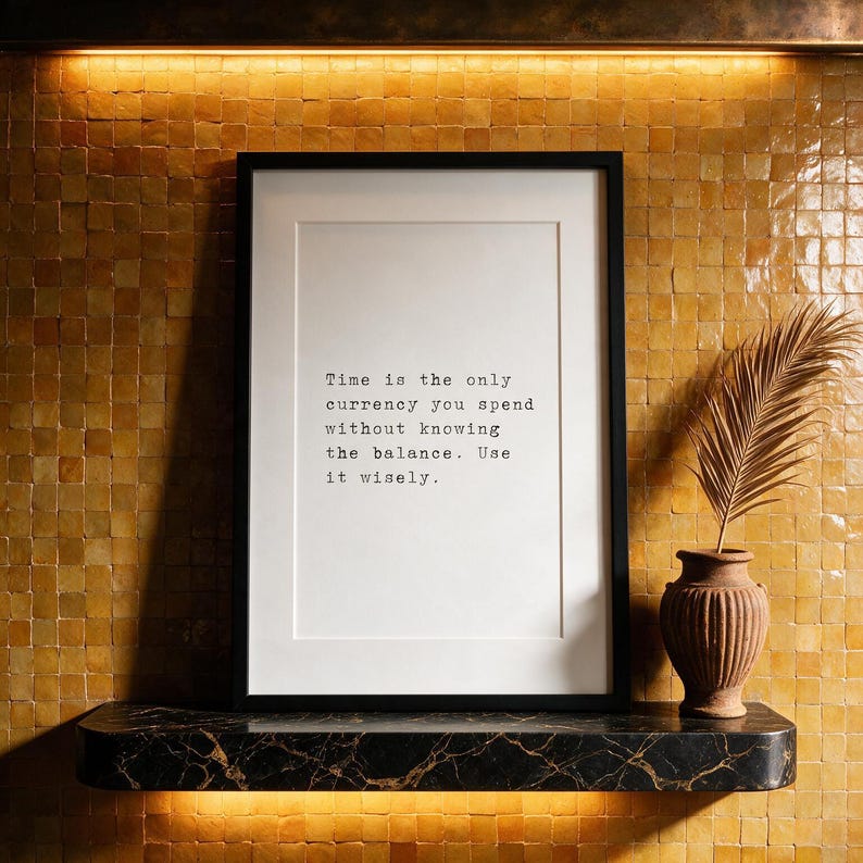Time is the only currency you spend without knowing the balance, philosophy print, dark academia wall art. image 1