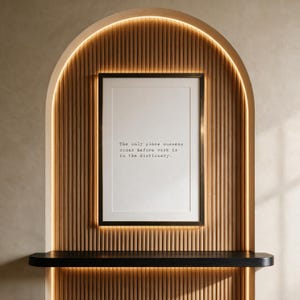 Black and white discipline typography print, reception room wall decor above an ebonised oak console, a witty gift for hard workers and hustlers.