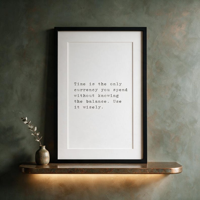 Time is the only currency you spend without knowing the balance, philosophy print, dark academia wall art. image 2