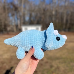 Crochet Triceratops Plushie, Handmade Cute Dinosaur Stuffed Animal