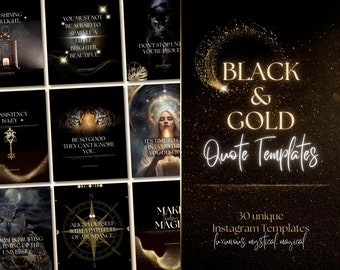 30 Black & Gold Quote Instagram Templates | Zitate Canva Vorlagen | Schwarz Gold Feed Template | Instagram Post Quotes | Luxury Magic Quotes