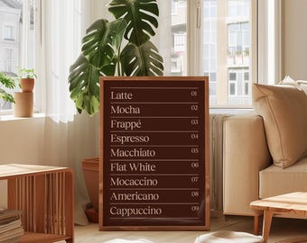 Minimalist Coffee Menu Print | Brown Typography Cafe Wall Art (Poster)