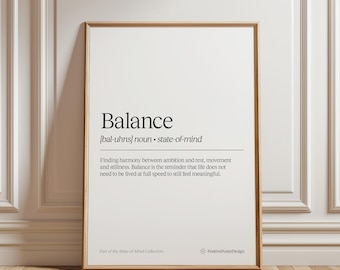 Balance Definition Poster | Minimal Typography Print | Neutral Wall Art | Motivational Quote Poster | State of Mind Collection