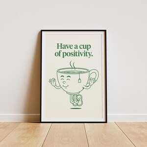 Have A Cup Of Positivity, Retro Cartoon Character Digital Download, Motivational Kitchen Wall Art, Vintage 70s Art
