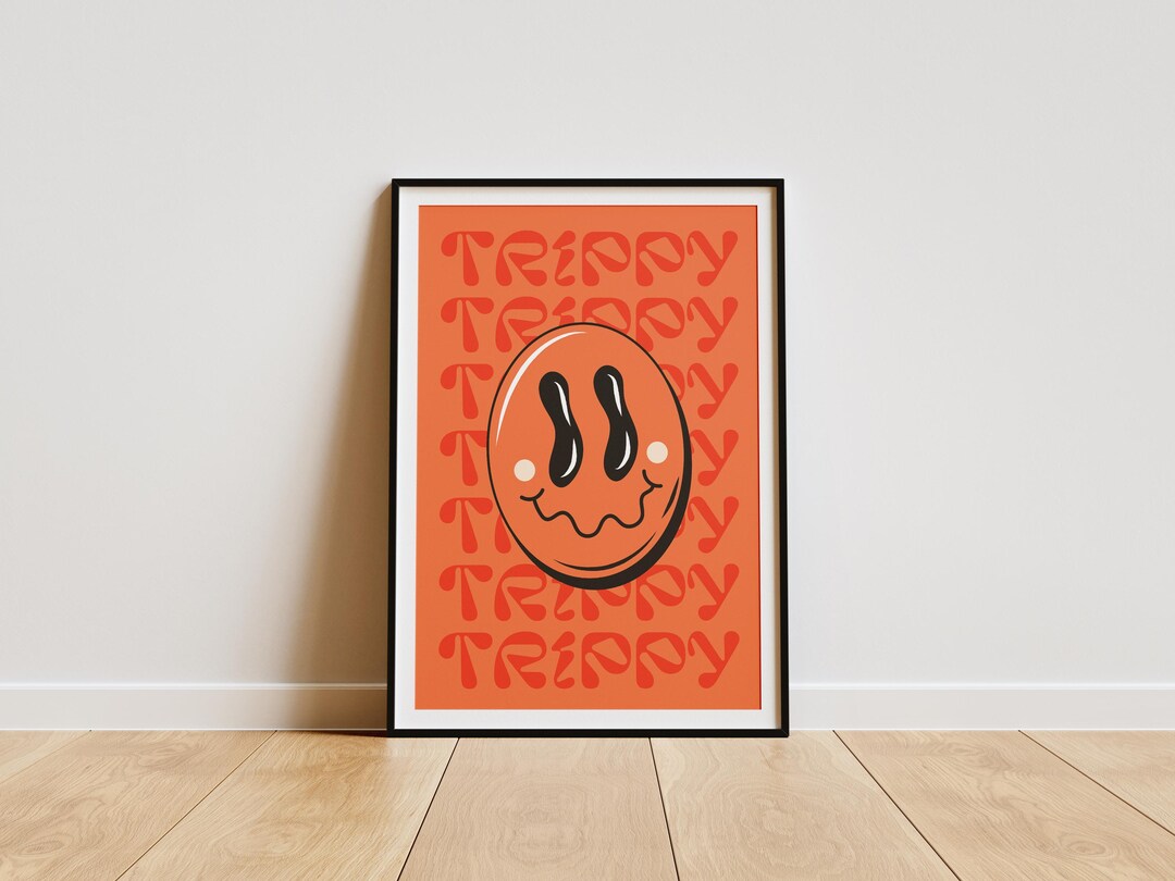 Drippy Acid Face Print | 90's | Raving | Music Poster | Wall Art ...
