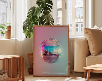 Disco Ball Poster | Retro Funky Wall Art, Colourful Print (Matte Paper)