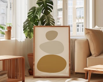 Balancing Stones Art Print: Minimalist Meditation Rocks Poster