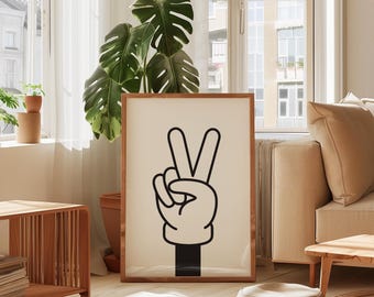 Peace Sign Print: Trendy Retro Cartoon Hand Art