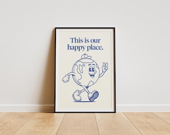 This Is Our Happy Place, Retro Cartoon Character Digital Download, Motivational Kitchen Wall Art, Vintage 70s Art