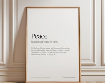Peace Definition Poster | Minimal Typography Print | Neutral Wall Art | Motivational Quote Poster | State of Mind Collection