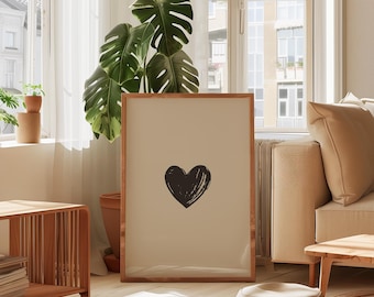 Minimalist Heart Poster | Beige Neutral Wall Art | Scandinavian Bedroom Print