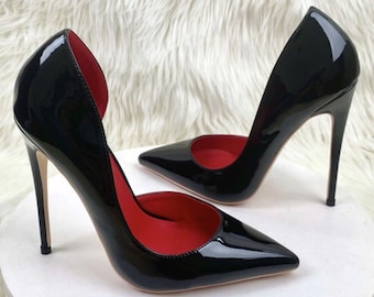 D'Orsay STILETTO PUMPS 6/8/10/12cm high heel low vamp hand made court shoes big sizes