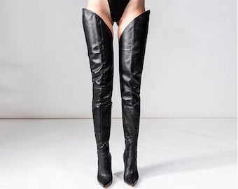 CROTCH BOOTS stiletto thigh high outer leg 4" heel ***free custom, made to measure leg sizing***