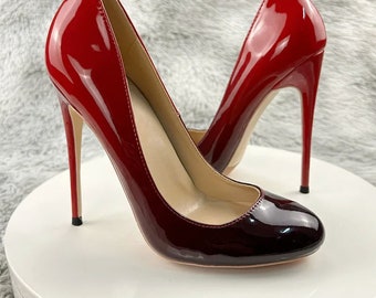 STILETTO PUMPS 10 or 12 cm high heel round toe red-black gradient court shoes made to order - coloured sole, red sole