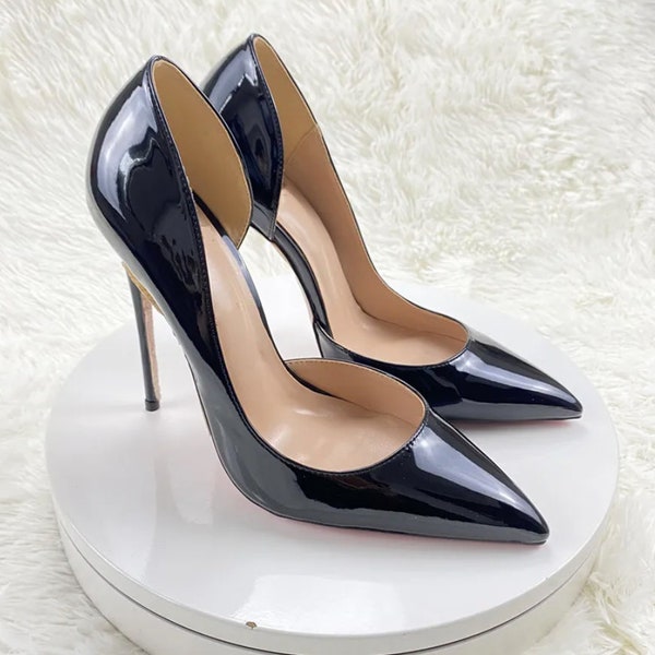 D'Orsay STILETTO PUMPS 8-12cm high heel low vamp hand made court shoes big sizes