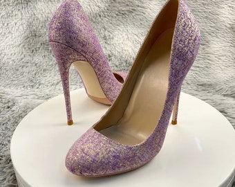 STILETTO PUMPS 10 or 12cm high heel round toe glittery court shoes made to order - coloured sole, red sole