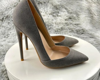 STILETTO PUMPS 8- 12cm high heel pointy toe suede effect court shoes made to order wedding heels