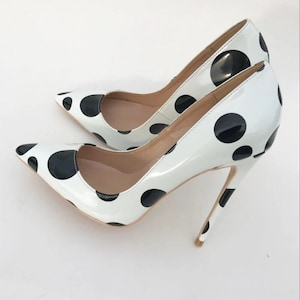 STILETTO PUMPS 8-12 cm high heel polka dot patent court shoes made to order - coloured sole, red sole