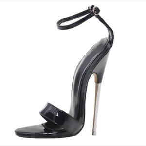 METAL HIGH HEEL Stiletto Barely There Sandals Sexy Patent Fetish 7 18cm ...