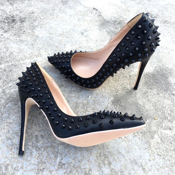 Black Spiked Platform Open Toe High Heels Size 40 | Heels, Open toe high  heels, High heels