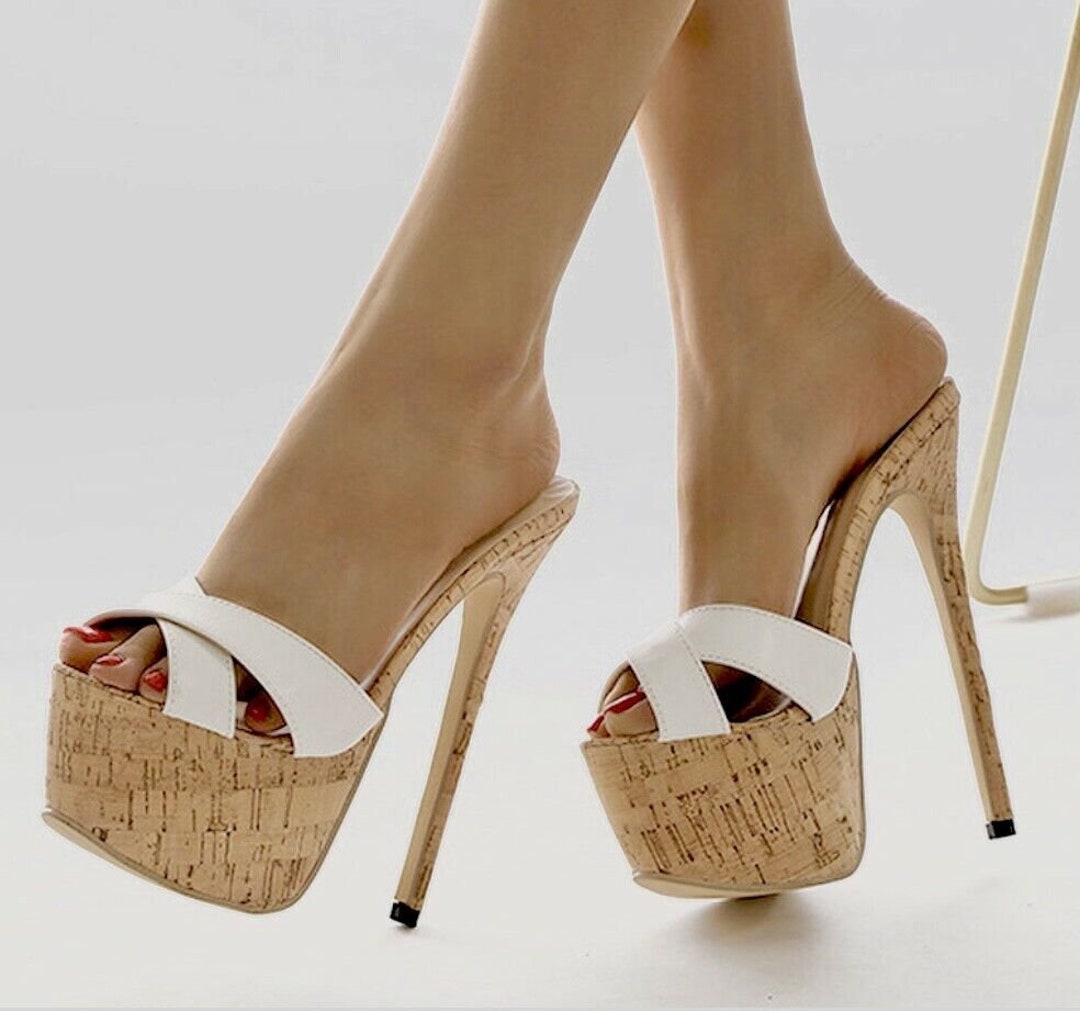 Extreme Thin Stiletto Heel 16cm Cork High Heel Mules Round Toe Men's