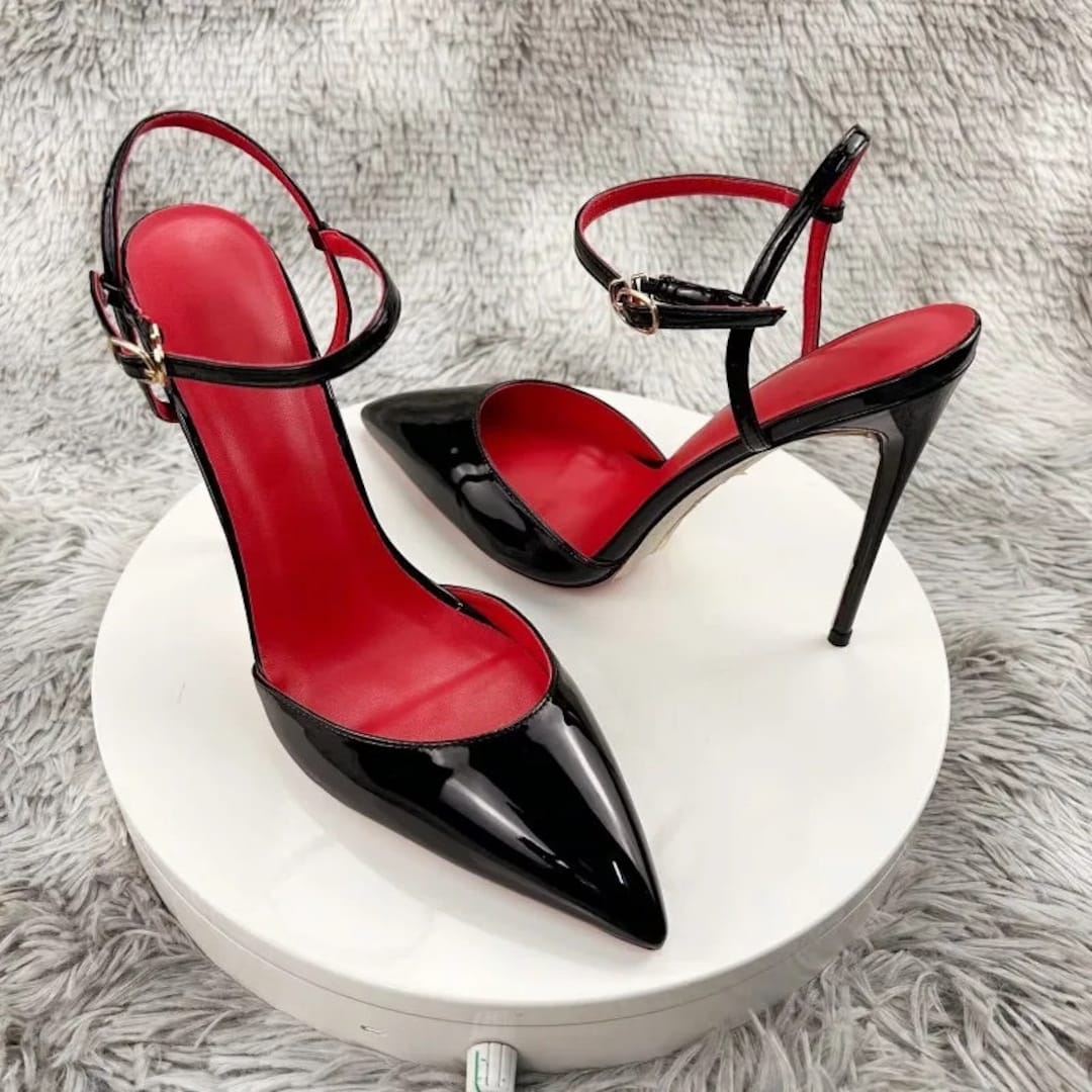 POINTY STILETTO SANDALS Patent 8-12 Cm High Heel Made to Order Red Sole ...