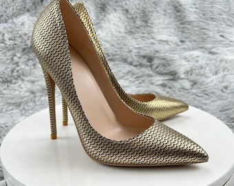 SPIKE STILETTO Gold or Silver GLITTER Pumps 8-12 Cm High Heel - Etsy