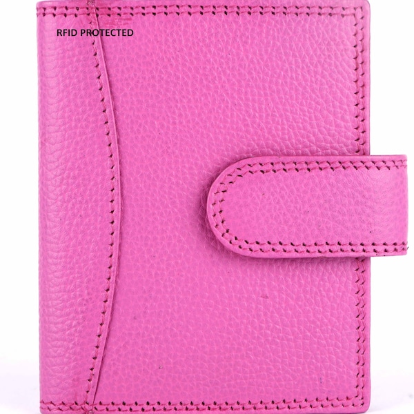 Porte-cartes de crédit en cuir véritable -20 pochettes en plastique transparent RFID rose violet noir couleur