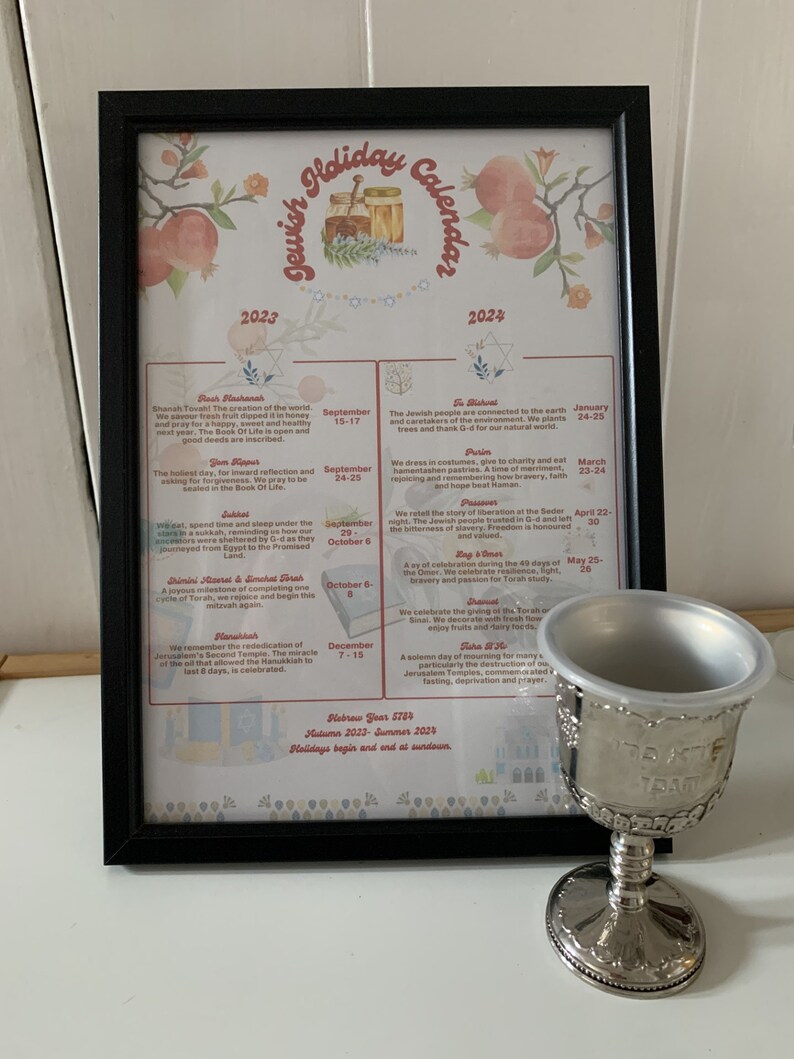 Jewish Holiday Calendar 5784 20232024, Hebrew, Hanukkah, Rosh Hashanah