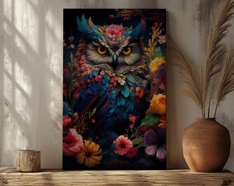 Arte de pared de búho, impresión en lienzo de búho, decoración de vida silvestre para el hogar, regalo de arte natural para él