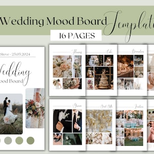 Plantilla de tablero de estado de ánimo de boda, Plantilla de planificador de boda digital, Tablero de visión de boda, Guía de diseño de tema de boda, Plantilla de Canva editable