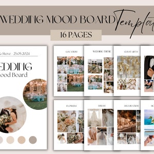 Plantilla de tablero de estado de ánimo de boda, Plantilla de planificador de boda digital, Tablero de visión de boda, Guía de diseño de tema de boda, Plantilla de Canva editable
