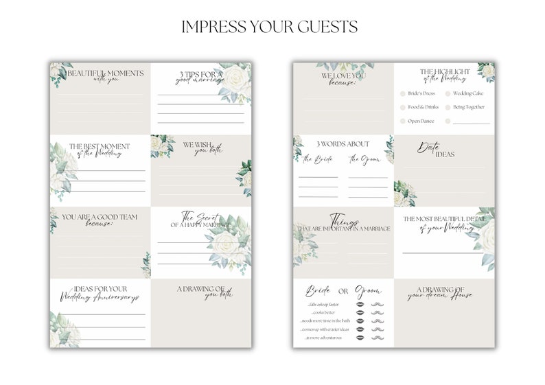 Wedding Cards for Guest Book, Wedding Guestbook Cards, Question Cards