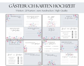 Gästebuch Karten Hochzeit, Hochzeitskarten als Gästebuch Alternative, zum Ausdrucken und Ausfüllen