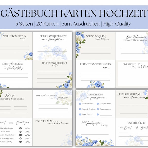 Gästebuch Karten Hochzeit, Hochzeitskarten als Gästebuch Alternative, zum Ausdrucken und Ausfüllen