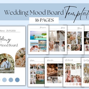 Wedding Mood Board Template | Digital Wedding Planner Template | Wedding Vision Board | Wedding Theme Design Guide | Editable Canva Template