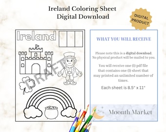 Famous Ireland icons coloring page