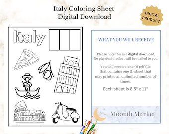 Famous Italy icons coloring page