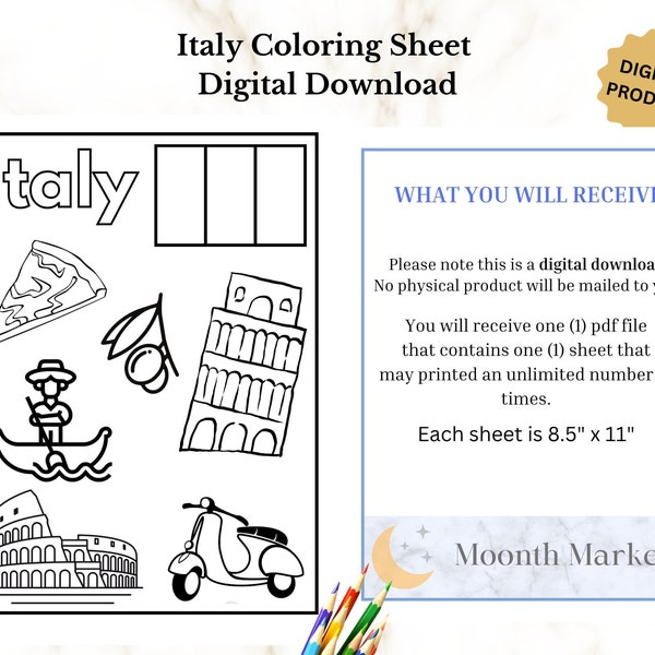 Famous Italy icons coloring page