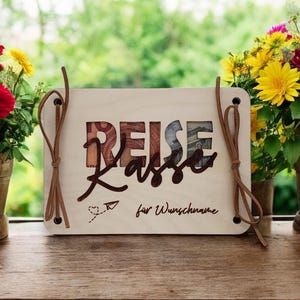 Geldgeschenk Geldkarte Reisekasse Urlaubskasse personalisiert – aus Holz mit Name – Geschenk zur Weltreise – Geldgeschenk zur Reise