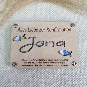 Geldgeschenk Geldkarte zur Konfirmation, Jugendweihe, Kommunion, Firmung - aus Holz personalisiert