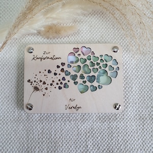 Geldgeschenk Geldkarte zur Konfirmation, Jugendweihe, Kommunion, Firmung - aus Holz, personalisiert