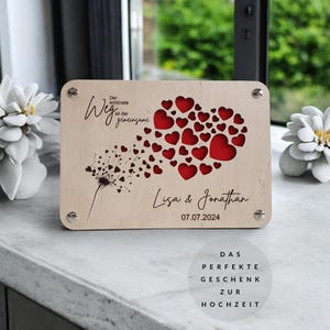 Geldgeschenk Hochzeit Holz personalisiert – Geldkarte Brautpaar, Silberhochzeit, Erinnerung – Hochzeitsgeschenk mit Herzmotiv