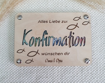 Geldgeschenk Geldkarte zur Konfirmation Kommunion aus Holz