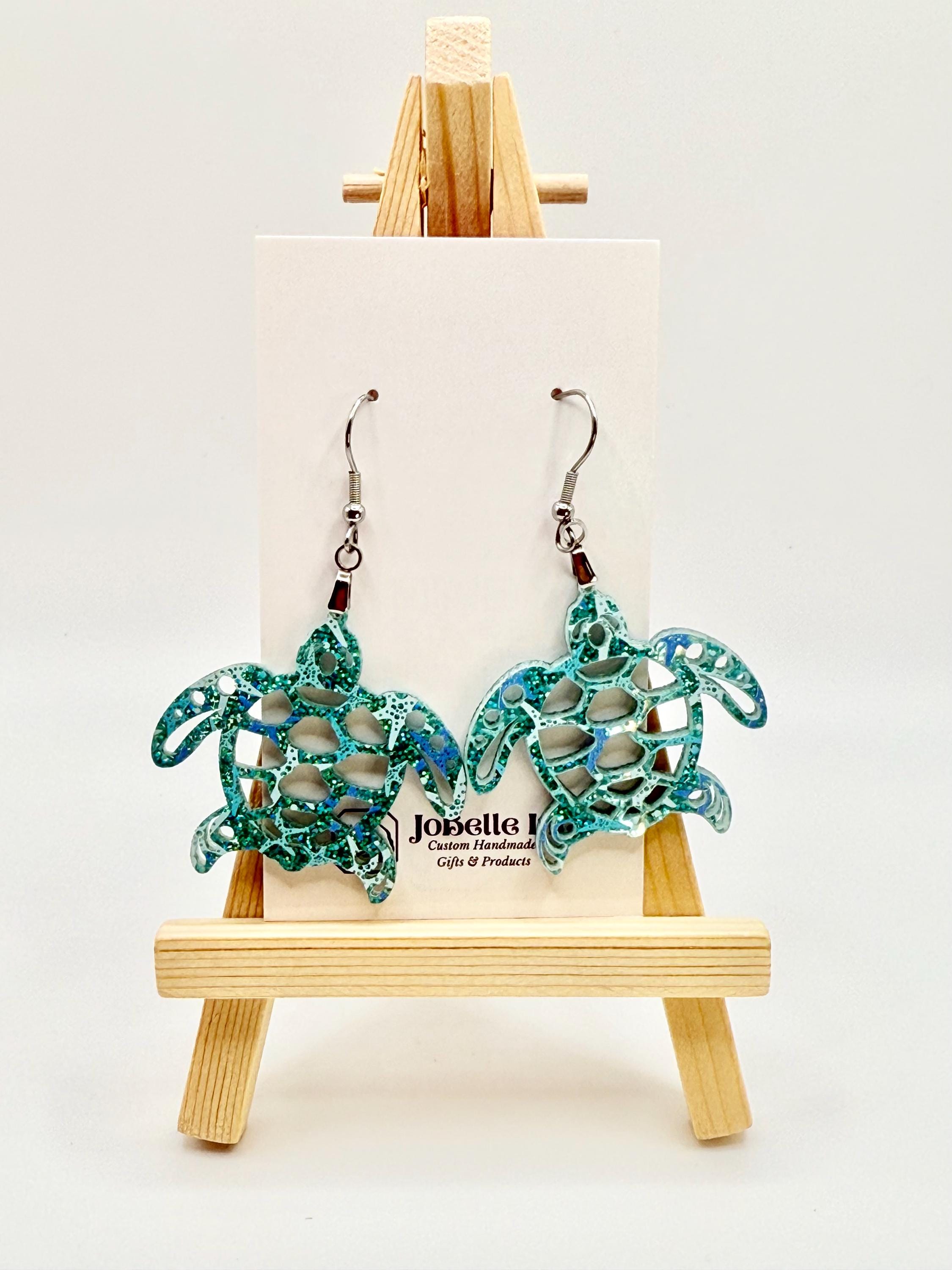 Sparkling Glitter Turtle Laser Cut Earrings - Statement Jewelry for Turtle Lovers