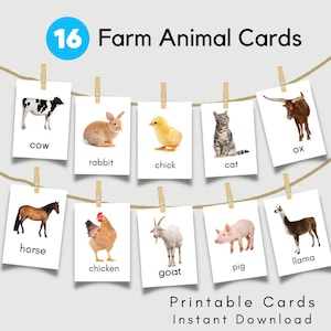 Cartes d'animaux de ferme enfants apprentissage éducatif cartes Flash animaux imprimables numériques Montessori préscolaire tout-petit